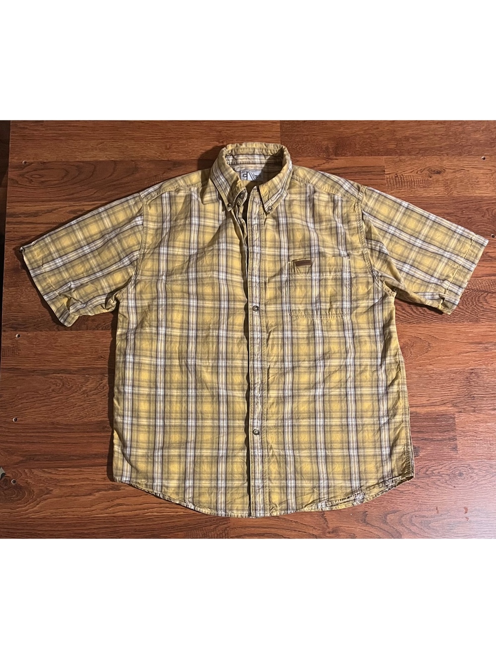 Carhartt Large Yellow Plaid Short Sleeve Button-Up Shirt
